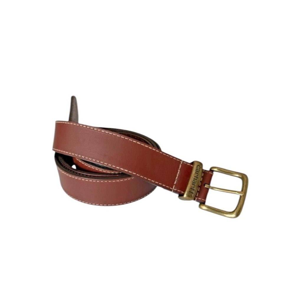Carhartt Belt Mens Leather Brass Colored Buckle #2200 Width 1-1/2" Size 54